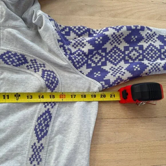 Lululemon Special Edition Fair Isle Scuba Hoodie Purple-Gray Knit Panels Size 12 - Picture 6 of 9